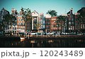 Amsterdam streets walking. Tourists people walk in Amsterdam city. Street with canal in amsterdam. 3d animation 120243489
