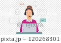 Customer service Woman with headphones and microphone with laptop, Call center operator girl character animation, hotline flat cartoon design. online customer support with headset and computer. 120268301