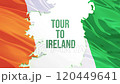 Map of Ireland on Irish flag with ads of Tour to Ireland 120449641