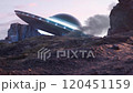 Crash of the Alien UFO Flying Saucer in Desert Canyon 120451159