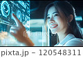 A woman operating a futuristic interface 120548311