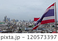 Urban view of Bangkok, Thailand, Asia. City landscape of Thai town with national flag 120573397