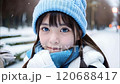 A beautiful girl poses shyly, looking at you. 120688417