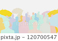 silhouettes of people with umbrellas 120700547