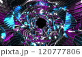 A swirling tunnel glows with vibrant blue purple and silver. 120777806