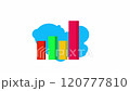 Colorful bar graph shows upward trending line growth. 120777810