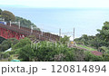 東海道線の白糸川橋梁を熱海駅方向へ快走する貨物列車 120814894