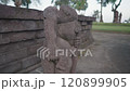 Candi Sukuh - 15th century Javanese Hindu Pyramidal temple in Central Java, Indonesia on the western slope of Mount Lawu with erotic art sculptures ruin 120899905
