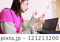 Young woman working from home, frustrated with work team or technology issues 121213200