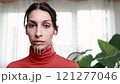 Woman making subtle anger disagreement facial expressions in slow motion 121277046