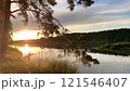 Tranquil sunset scene over a calm river 121546407