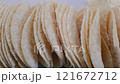 Stack of Potato chips in close view. Slider Shot. Fast food, snacks, treats concepts. 4k 121672712