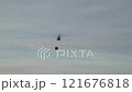 Helicopter carries cargo on a rope. Helicopter transporting two containers over suburban area on a clear afternoon 121676818