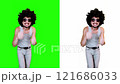 A man is happy to win joy on a green background 121686033