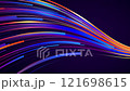 Animated glowing speed lines looped. Curved neon lines. Abstract animated background of multicolored virtual ribbon with loop glowing in ultraviolet spectrum. Digital data. HD, 4K, 60 fps.	 121698615