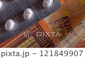 Expensive Medicine. Pills and Syringes on the Fifty Euro Banknotes 121849907