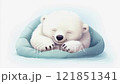 Cute teddy bear sleeping on pillow. 121851341