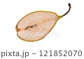 4K Time Lapse of half of fresh pear quickly dried out, isolated on white background. Dries out and shrinks fruit timelapse. 121852070