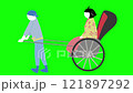 着物を着た女性が乗る日本の伝統的な人力車のイラスト動画素材クロマキー 121897292
