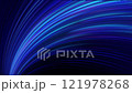 Blue neon glow line bg. 3d render, abstract background. Curvy neon ribbon with glowing lights. Data transfer metaphor. Particles glowing tracks. Modern Speed Light Effect. Futuristic Glowing Lines. 121978268