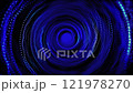 Abstract sci-fi blue tunnel. Wormhole absorbs cyberspace. 3D portal. Futuristic fantasy high-tech funnel. 3d rendering. Super-fast, fast 3D corridor. HD, 4K, 60 fps. 121978270