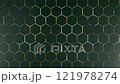 Abstract green background of hexagons with gold accents. Looped luxury pattern of geometric shapes. Simple minimal elegant expensive background dark green 3d BG. 121978274