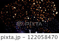 Closed-up of fireworks background with gold fireworks on midnight background. 122058470