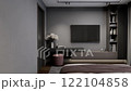Small cozy bedroom with a TV area is designed in a modern style in warm colors. 3D rendering 122104858