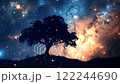 Lone Tree Under a Starry Night Sky 122244690