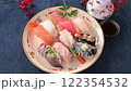 Individual portions of sushi, nigiri sushi, horse mackerel, tuna, shrimp, salmon, shirasu gunkan, etc. 122354532
