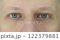 Closeup of human green eyes and red blood vessels 122379881