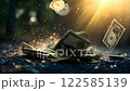 Money dollars falling with ray light, rich concept. 122585139