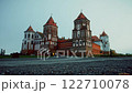 Mir castle complex on cloudy day in belarus showing towers and walls 122710078