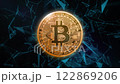 3d animation of a cryptocurrency Bitcoin surrounded by digital financial network 122869206