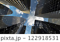 Skyscrapers from below with animated lines representing business networking 122918531
