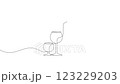 Wine bottle and two glasses drawn in a continuous line style 123229203