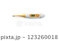 A digital thermometer displaying temperature, indicating a normal body temperature. Used for accurate health monitoring and fever prevention in medical care. 3d animation 123260018