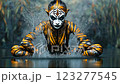 Tiger woman emerging from water with splashing effect 123277545