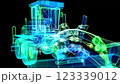 Grader. Model tractor in motion, lines and points connected to 3d form. 123339012