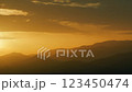 Sunrise Seen From The Mountains. Dramatic Sunrise Colors In Foggy Morning In The Mountains. Real time. 123450474