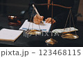 Male lawyer working with contract papers and wooden gavel on tabel in courtroom. justice and law ,attorney, court judge, concept. 123468115