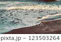 Sea waves on the sand beach. Beautiful sunny day view to summer 123503264