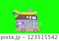 Paper Animation Adventure Camper Van Road Trip Whimsical Travel Loop. Green screen 123515542