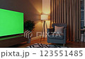 Cozy Living Room Scene with Green Screen Television Footage 123551485