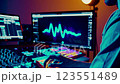 Music Production Scene with Colorful Visuals and Dynamic Sound Footage 123551489