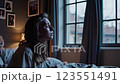 Emotional Scene of a Young Woman in Bed Shot in Cinematic Style 123551491