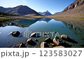 山湖和日落反射 123583027
