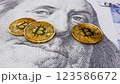 Bitcoin on Dollar and Cryptocurrency Meets Traditional Finance, 3d animation 123586672