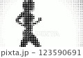 Abstract halftone silhouette of a person jogging on a white background. Abstract halftone silhouette of a person jogging on a white background. 123590691