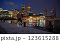 View of Boston cityscape with skyscrapers seen from Fan Pier Park on a winter night  123615288